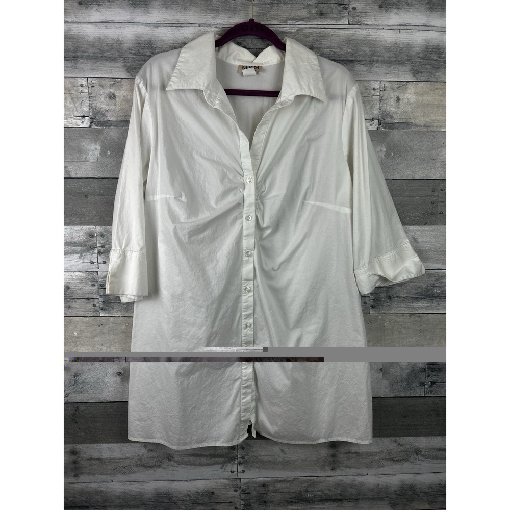 M.K.M Designs Women's White 2X Long Sleeve Button Up Blouse